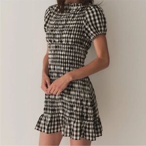 Doen sz M Rizzo Gingham dress smocked check gingham rayon linen  stretch